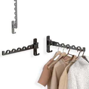 Dr.DJ Wall Hanger for Clothes, Coat Hanger Wall Mounted Matte Black Retractable Clothes Drying Organizer Rack Garment Hooks Aluminium Folding Indoor Wall Hanger Space Saver (2 Racks) Black