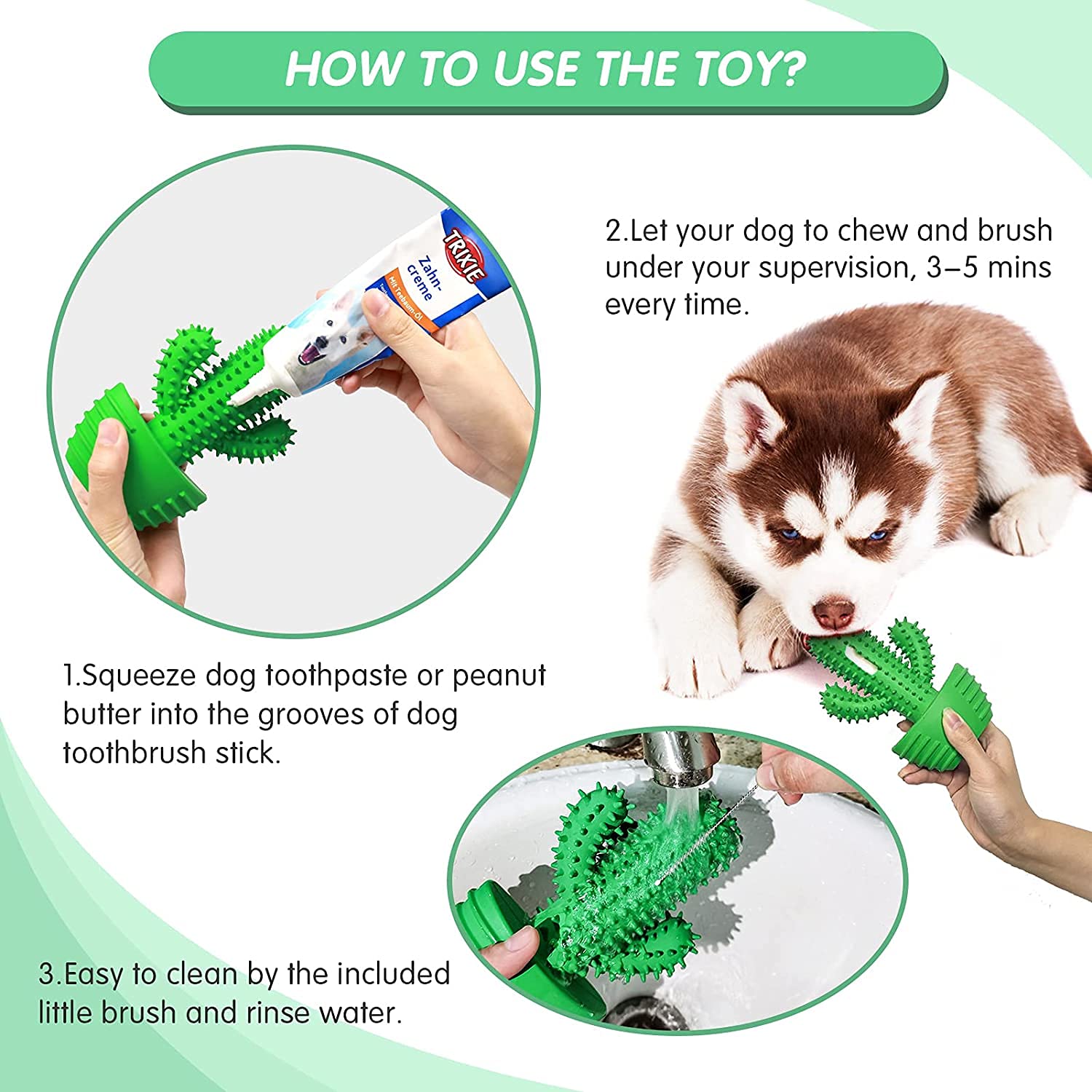 Dog Chew Toys Dog Toothbrush Stick Teeth Cleaning Brush Dental for Small Medium Large Dog, Rubber Dog Squeaky Toys for Aggressive Chewers Cactus Tough Toys Interactive for Training Cleaning Teeth