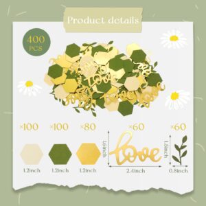 400 Pcs Greenery Wedding Table Confetti Decorations, Sage Olive Green Confetti Table Scatter Dots with Eucalyptus and Gold Love Confetti for Bridal Shower Wedding Decor(Wedding Style)