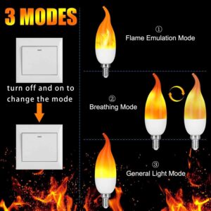 OHLGT E12 Flame Bulbs 8 Packs, 3 Mode LED Candelabra Flame Light Bulb 2.0 Watt Warm White Chandelier Flame Bulbs,1800k Candle Light Bulbs, Flame Tip for Christmas Party Decorations