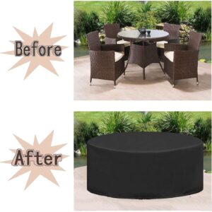 Round Patio Furniture Covers, Outdoor Furniture Cover Waterproof, 420D Patio Table Cover with 4 Windproof Buckles, Outdoor Patio Cover Fits for 6-8 Seats-39x51inch(100x130cm)