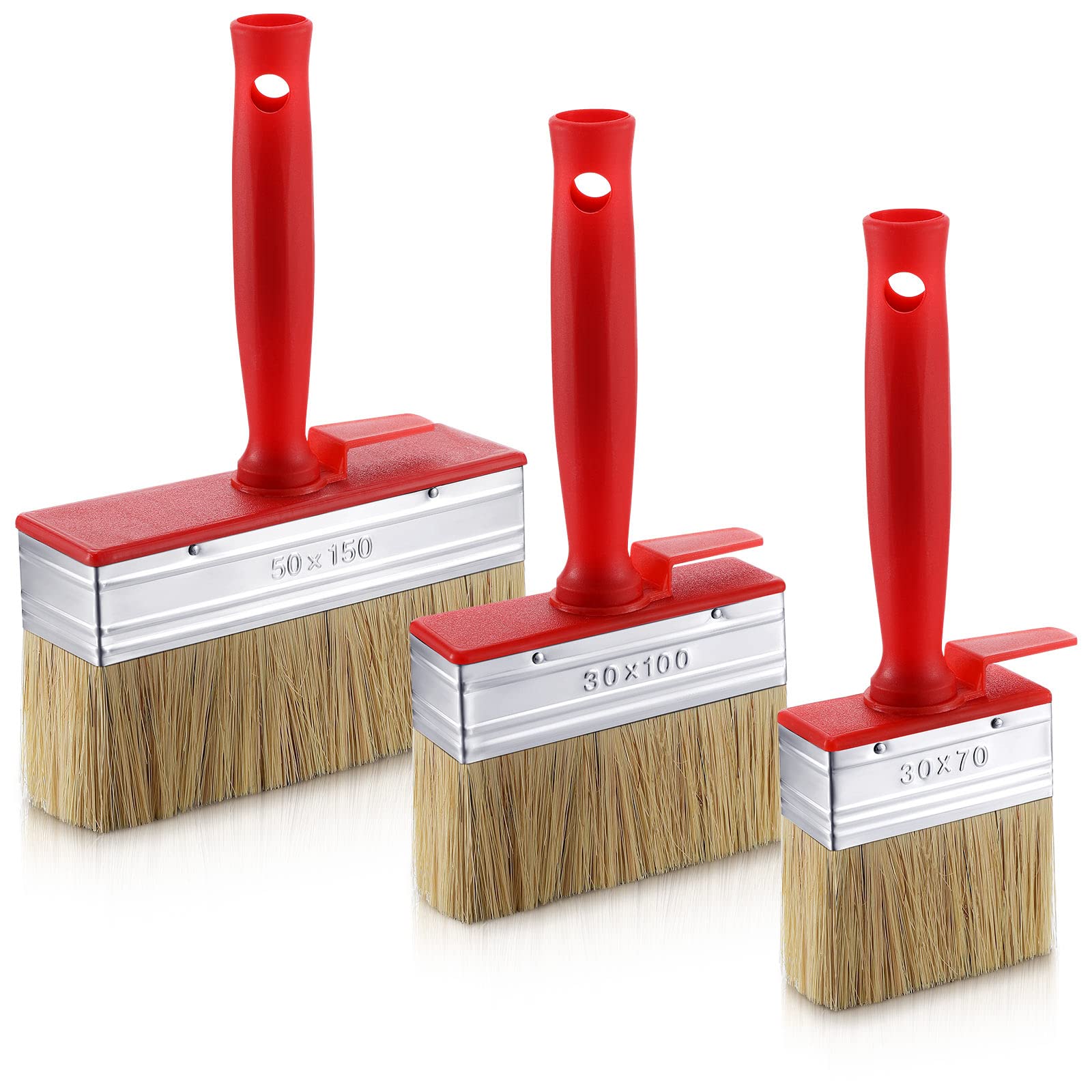 3 Pieces Deck Stain and Sealer Block Paint Brushes on Wood Heavy Duty Brush Paint Brushes for Walls Applicator for Painting Staining Decking Fence, 3 Inch, 4 Inch and 6 Inch, Set of 3 (Red)