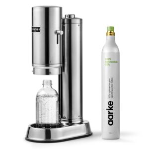 aarke carbonator pro, sparkling & carbonation water machine, stainless steel with glass reusable bottle volume 800 ml and co2 cylinder (stainless)