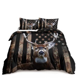 hosima deer hunting bedding sets,deer and american flag duvet cover for hunter bedroom decor with 2 pillowcases camouflage bedding sets for adult teen boy bedding.