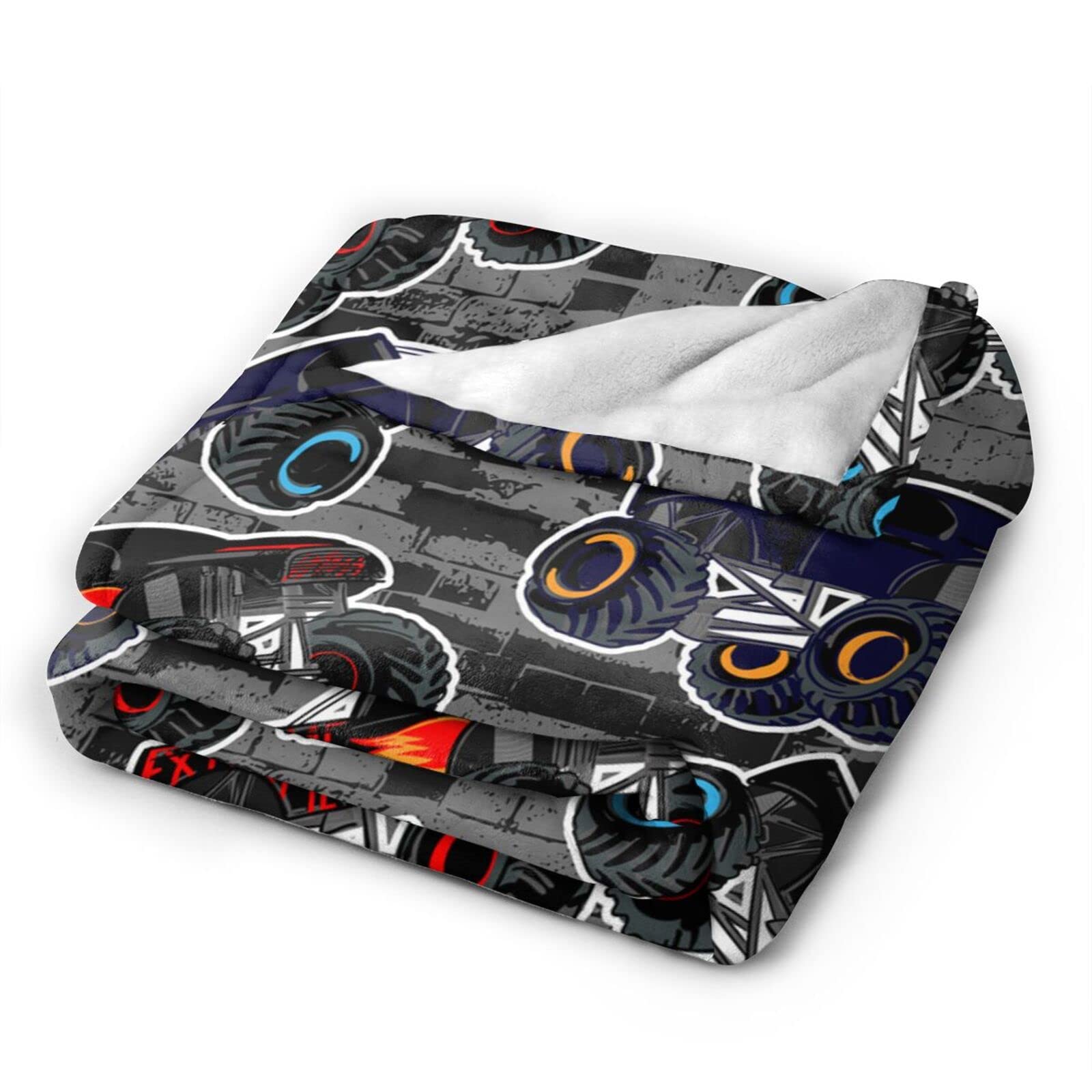 Perinsto Monster Truck Boys Style Throw Blanket Ultra Soft Warm All Season Decorative Fleece Blankets for Bed Chair Car Sofa Couch Bedroom 60"X50"