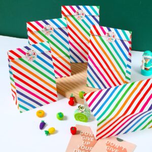 Vammy 24 Pieces Rainbow Party Favor Paper Bags, Food Safe Kraft Paper Gift Bags Sweet Candy Goodie Treat Bags with 24 Stickers for Birthday Party Wedding Christmas, 5.1 x 3.1 x 9.4 Inch