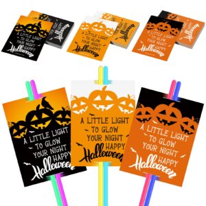 fumete 120 pcs halloween glow sticks cards bulk glow in the dark party supplies halloween night cards gift pumpkin tags for glow sticks decoration men women, cards only, 3 styles