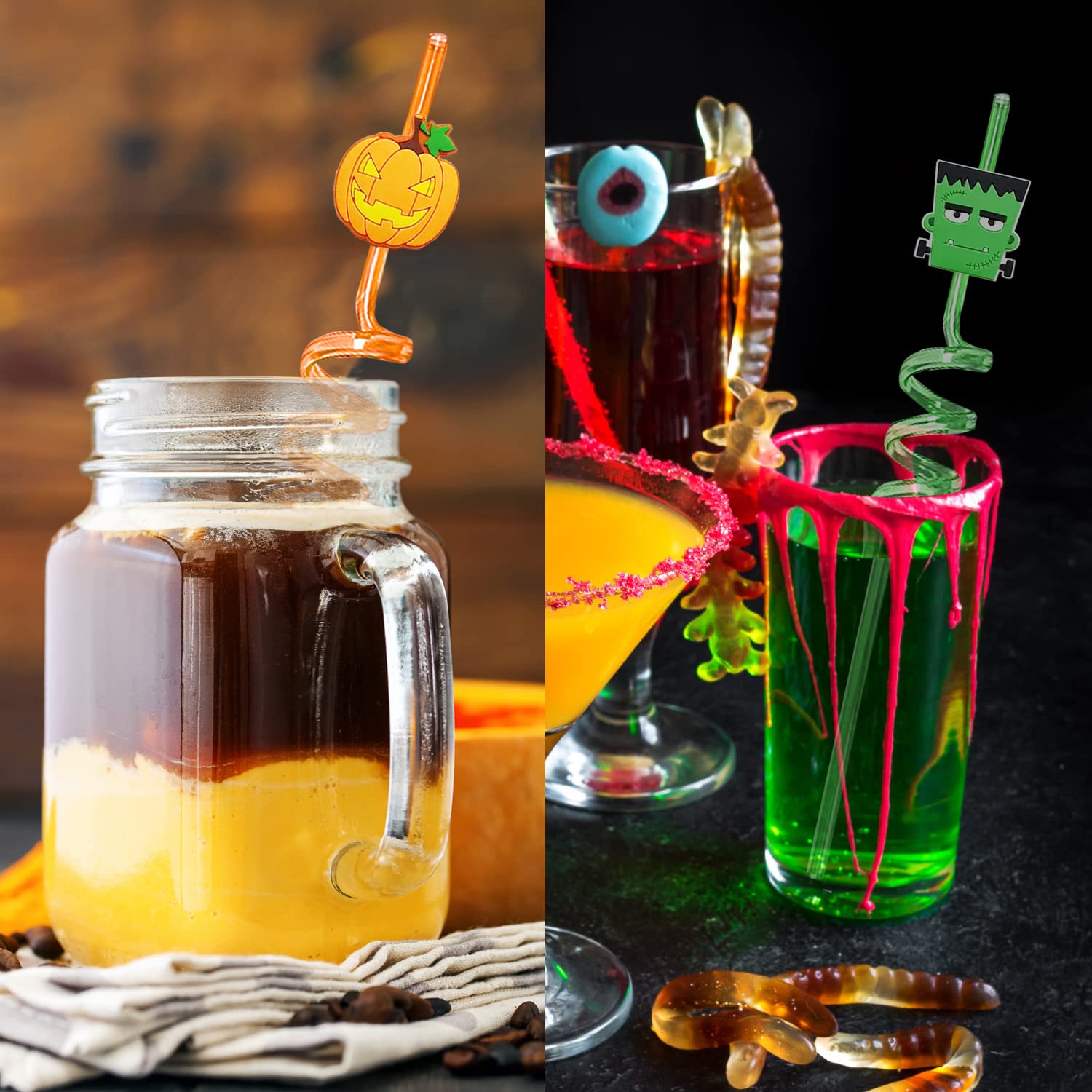 24 Reusable Halloween Straws Halloween Party Favors Halloween Party Decoration Birthday Party Decoration Supplies for Treat Bags Goodie Gifts