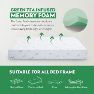 Coolsence Twin Cool Gel Memory Foam Mattress Bed in a Box 10 Inch, CertiPUR-US Certified Bamboo Cover Green Tea Mattress Made in USA, Medium Firm, 38”x75”x10”