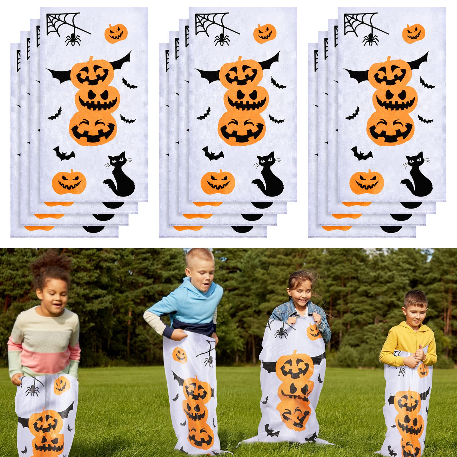 12 Pack Halloween Potato Sack Race Bags Kids Halloween Outdoor Games for Adults and Family 40 x 20 Inches Relay Race Games Party Favor Birthday Carnival Backyard Lawn Yard Activities(Classic Style)