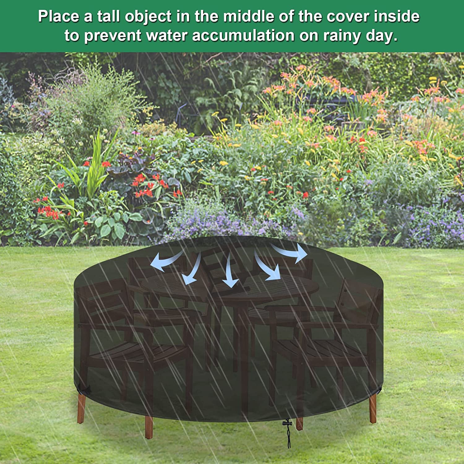 Round Patio Furniture Covers, Outdoor Furniture Cover Waterproof, 420D Patio Table Cover with 4 Windproof Buckles, Outdoor Patio Cover Fits for 6-8 Seats-39x51inch(100x130cm)