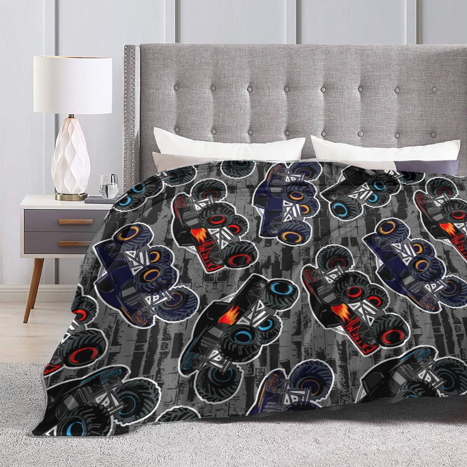 Perinsto Monster Truck Boys Style Throw Blanket Ultra Soft Warm All Season Decorative Fleece Blankets for Bed Chair Car Sofa Couch Bedroom 60"X50"