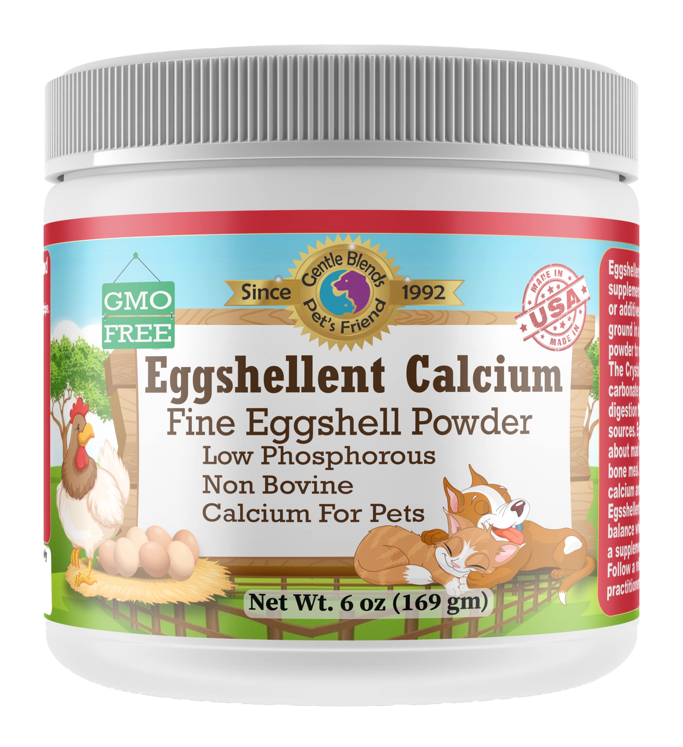 Calcium for Dogs and Cats - Fine Eggshell Powder - Strong Hip & Joint Supplement for Dogs and Cats- Dietary Supplement - No Additives - Pet's Friend Eggshellent Calcium 6oz