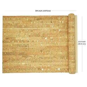 SorenCut Cork Fabric by The Yard for Sewing: Natural Cork and Gold Embellished Craft Fabric Sheet,Glitter Fabric Roll 12.5 * 54 Inch for Earrings and Other HandCrafts DIY Projects