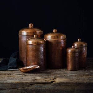 Sertodo Copper Kitchen Compost Canister | Heavy Gauge, Hand Hammered, 100% Pure Copper | Stylish and Sustainable (5.25 qt, Peacock Patina)