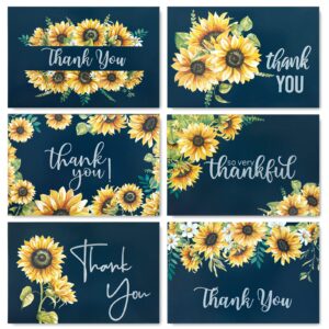 anydesign sunflower thank you cards bulk 36 pack blue thank you notes with matching seal stickers envelopes watercolor summer floral greeting cards for wedding baby shower bridal birthday party