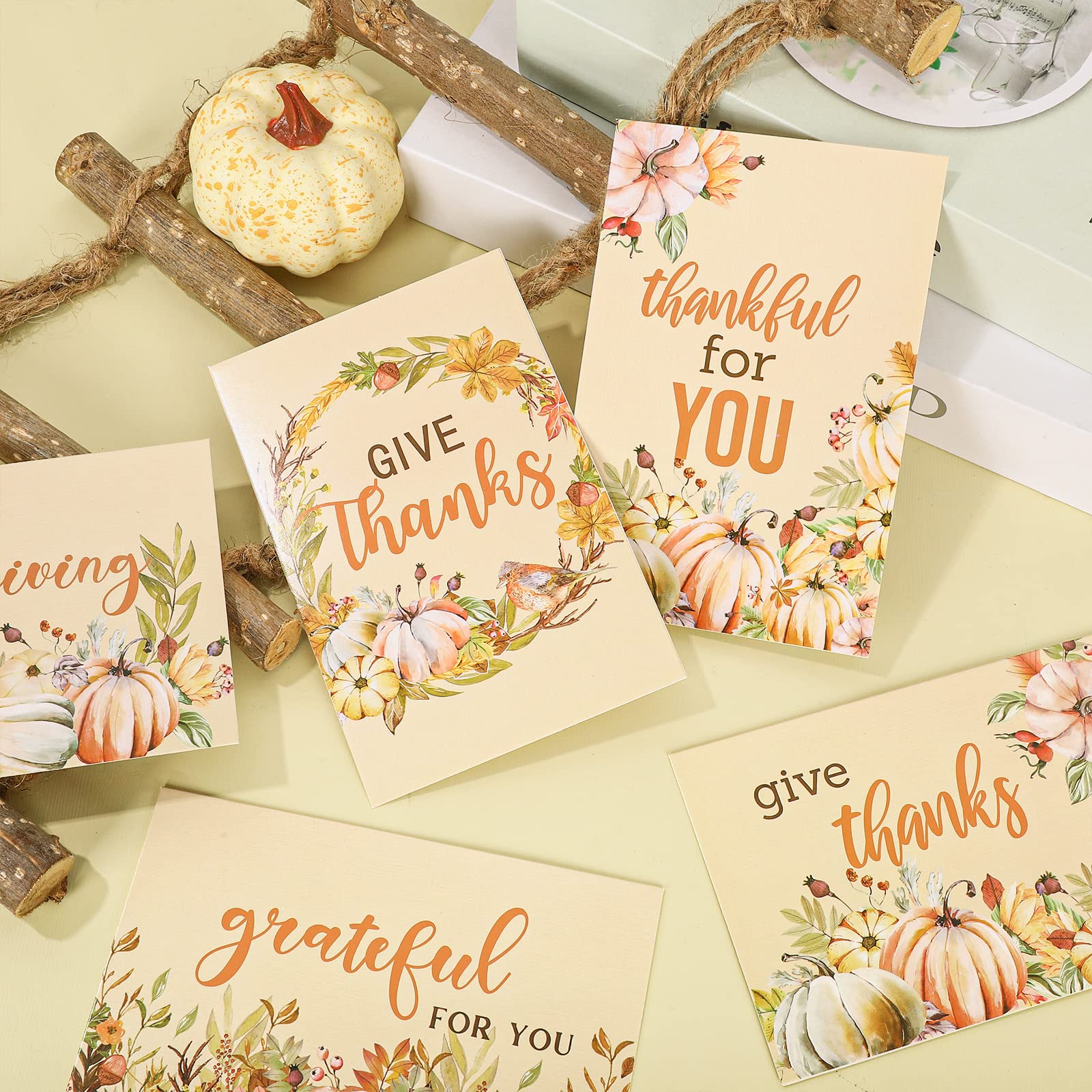 AnyDesign Watercolor Autumn Greeting Cards Bulk 36 Pack Thanksgiving Pumpkin Greeting Cards with Matching Seal Sticker Envelopes Thankful Note Cards for Wedding Baby Shower Birthday Stationery