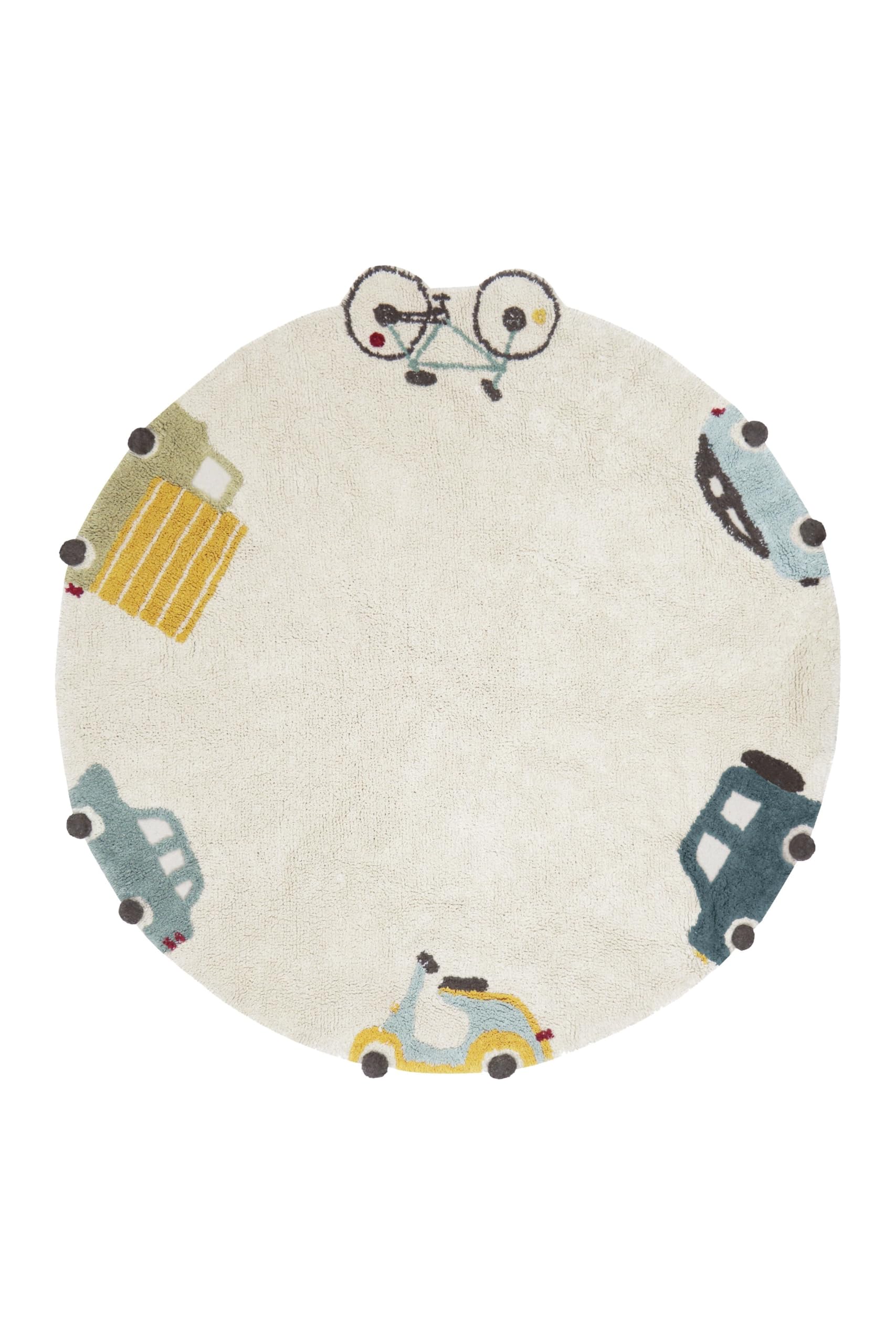 Lorena Canals| Washable Area Rugs for Kids Eco City - Wheels, Handmade in Natural, Ø 4' 7"