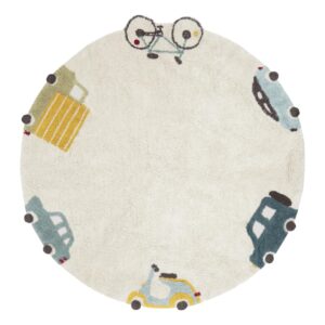 Lorena Canals| Washable Area Rugs for Kids Eco City - Wheels, Handmade in Natural, Ø 4' 7"