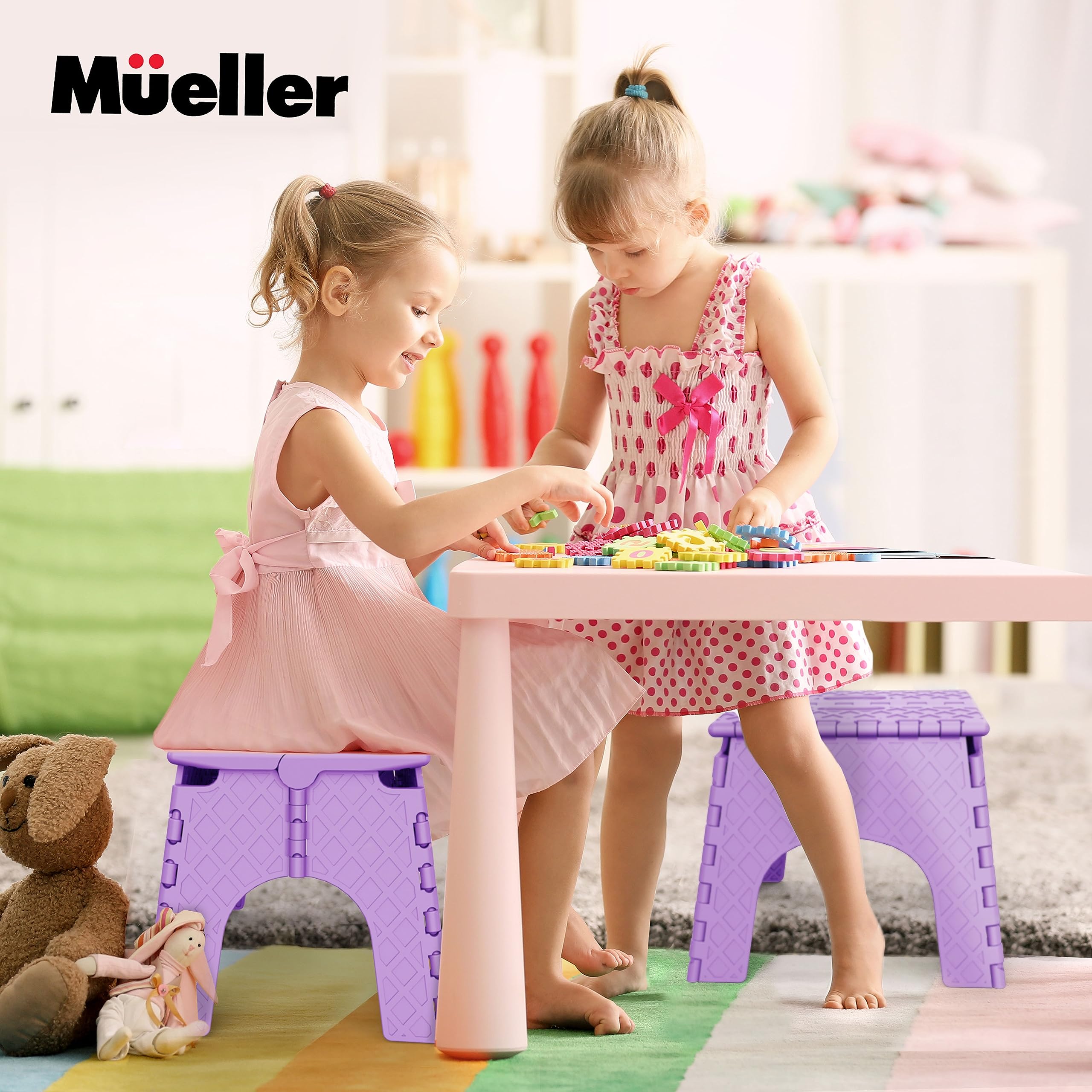 Mueller Folding Step Stool, 11 Inch Heavy Duty Step Stools for Kids and Adults, Lightweight and Portable Foldable Stool for Kitchen, Bathroom, Non-Slip and Sturdy, Holds up to 264lbs, Purple