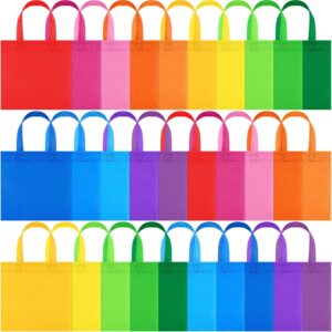 mimind 30 packs non-woven party gift bags reusable goodie bags 7.9×7.9 inch colorful tote treat bag with handles rainbow cloth bags for wedding birthday