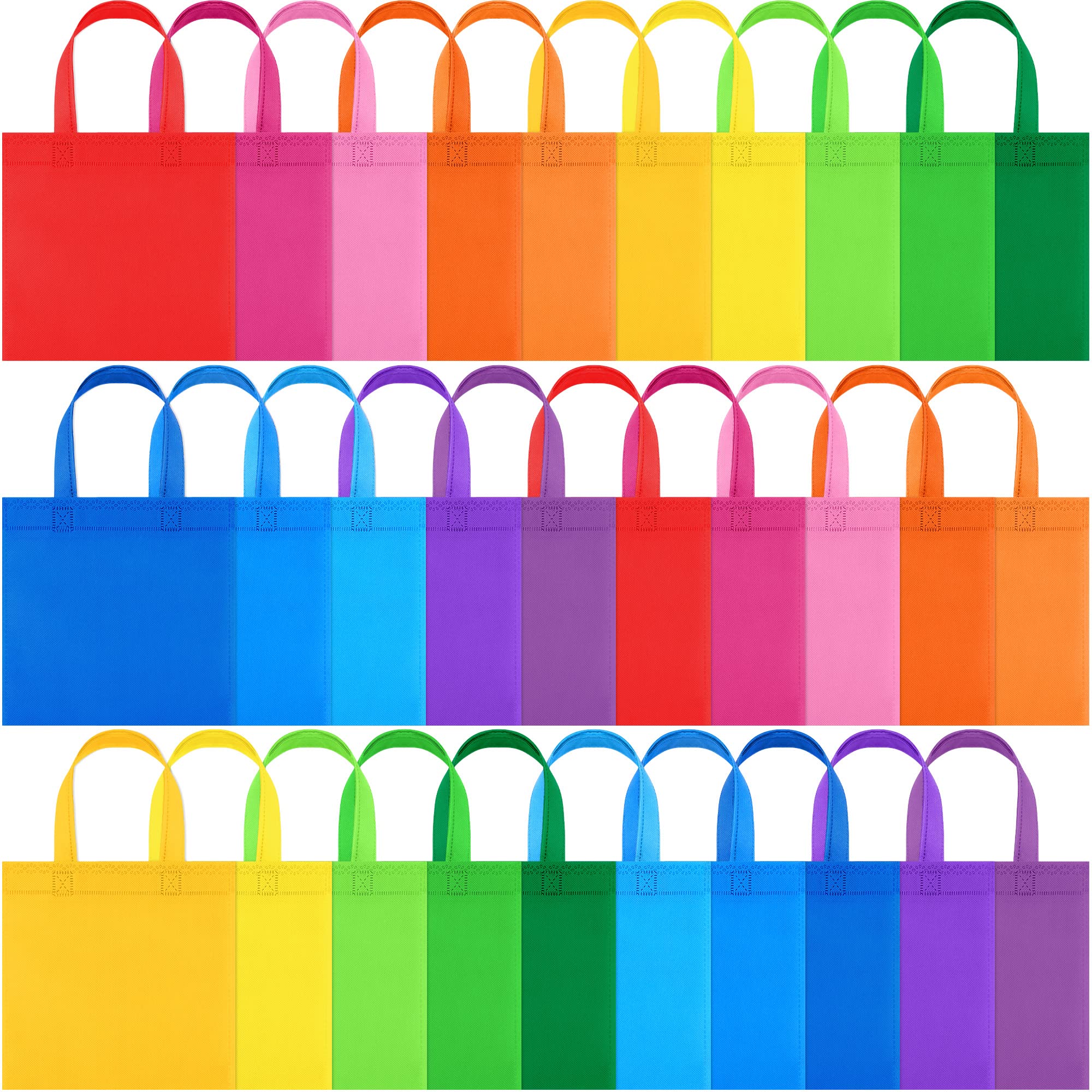 MIMIND 30 Packs Non-woven Party Gift Bags Reusable Goodie Bags 7.9×7.9 Inch Colorful Tote Treat Bag with Handles Rainbow cloth bags for Wedding Birthday