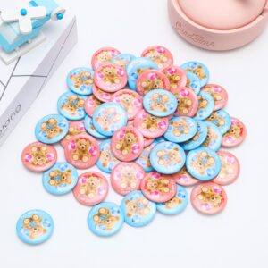 Dingion 100 Pcs Bear Baby Shower Gender Reveal Buttons Team Pink Blue Gender Reveal Button Pins Watercolor Baby Shower Badges Pins for Gender Reveal Baby Shower Party Game Supplies, 1.5 Inches