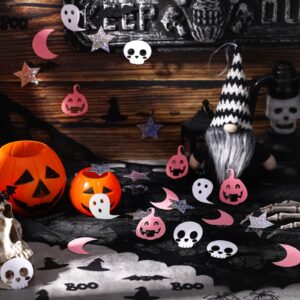 Ferraycle 400 Pcs Confetti Halloween Bat Ghost Confetti Glitter Pink Black Halloween Party Decorations Pumpkin Star Moon Skull Hat Halloween Throwing Confetti for Party Table Decorations, 8 Styles