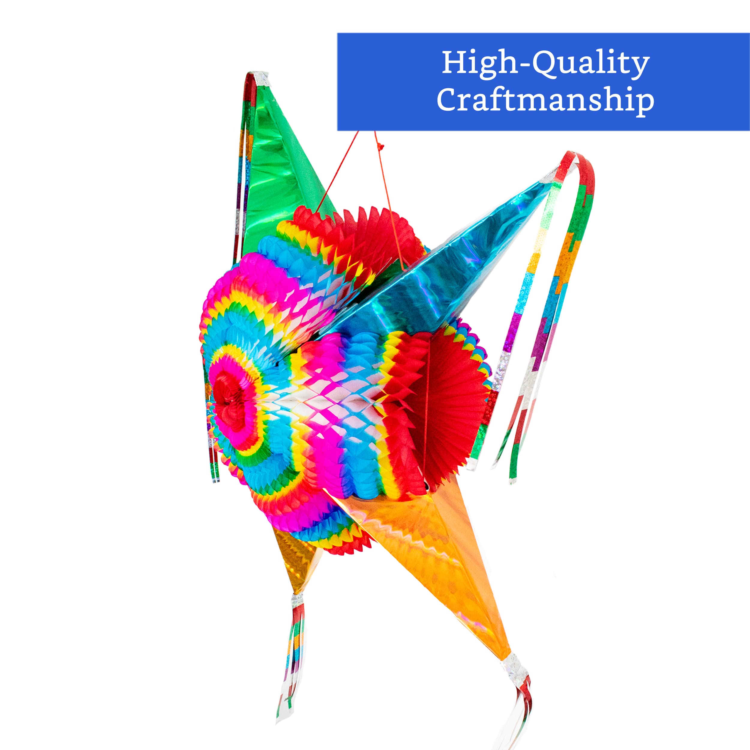 Mexican Piñata (Large 32 Inches Authentic Handmade) - Foldable Large Pinatas for Birthday Party - Piñatas para Cumpleaños - Mexican Pinata for Kids - Big Star Pinata - Cinco de Mayo Pinata for Adults