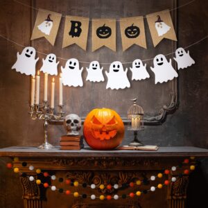 Halloween Banner 3 Pcs Burlap Boo Banner Felt Garland Ghost Decor White Orange and Black Hanging Halloween Decorations Outdoor for Party Halloween Birthday Fireplace Carnival Decorations