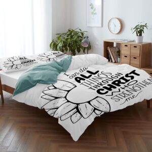 Bible Daisy Bible Verse Bedding Set Set for Women Men,Full 90x80In Religious Decor Christian Duvet Cover Set Scripture Comforter Cover Set 3 Pieces Inspirational Quilt Set for Dorm Bedroom