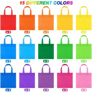 MIMIND 30 Packs Non-woven Party Gift Bags Reusable Goodie Bags 7.9×7.9 Inch Colorful Tote Treat Bag with Handles Rainbow cloth bags for Wedding Birthday