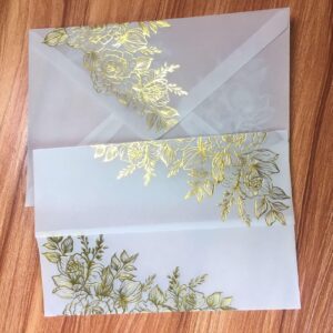 LUCKY STAR 25 sets Shiny Gold foil Floral Embossing Vellum Wedding Invitations Cards with Envelopes Blank Inner Sheets for Bridal Shower Baby Party Engagement Anniversary Invite Sweet 16