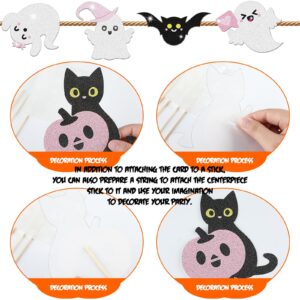 Geyee 36 Pcs Halloween Baby Shower Decorations Boo Cake Topper Ghost Tables Centerpieces Sticks Spooky Banner Decorations Halloween Centerpieces for Table Birthday Pink and Black Party Supplies