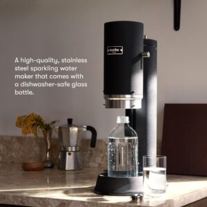 aarke Carbonator Pro, Sparkling & Carbonation Water Machine, Stainless Steel with Glass Reusable Bottle Volume 800 mL and CO2 Cylinder (Matte Black)