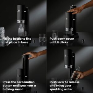 aarke Carbonator Pro, Sparkling & Carbonation Water Machine, Stainless Steel with Glass Reusable Bottle Volume 800 mL and CO2 Cylinder (Matte Black)