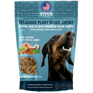 vivus pets nautral vegan dental chews for dogs - cinnamon parsley flavor to help clean teeth & freshen breath - dental dog treats with natural ingredients for all breeds and sizes, 10.5 oz