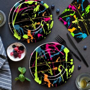 HIPVVILD Neon Party Supplies Tableware, Neon Glow Party Decorations Include Plate, Cup, Napkin, Tablecloth, Cutlery, Straw, Neon Graffiti Glow Theme Birthday Baby Shower Party Decorations | Serve 24