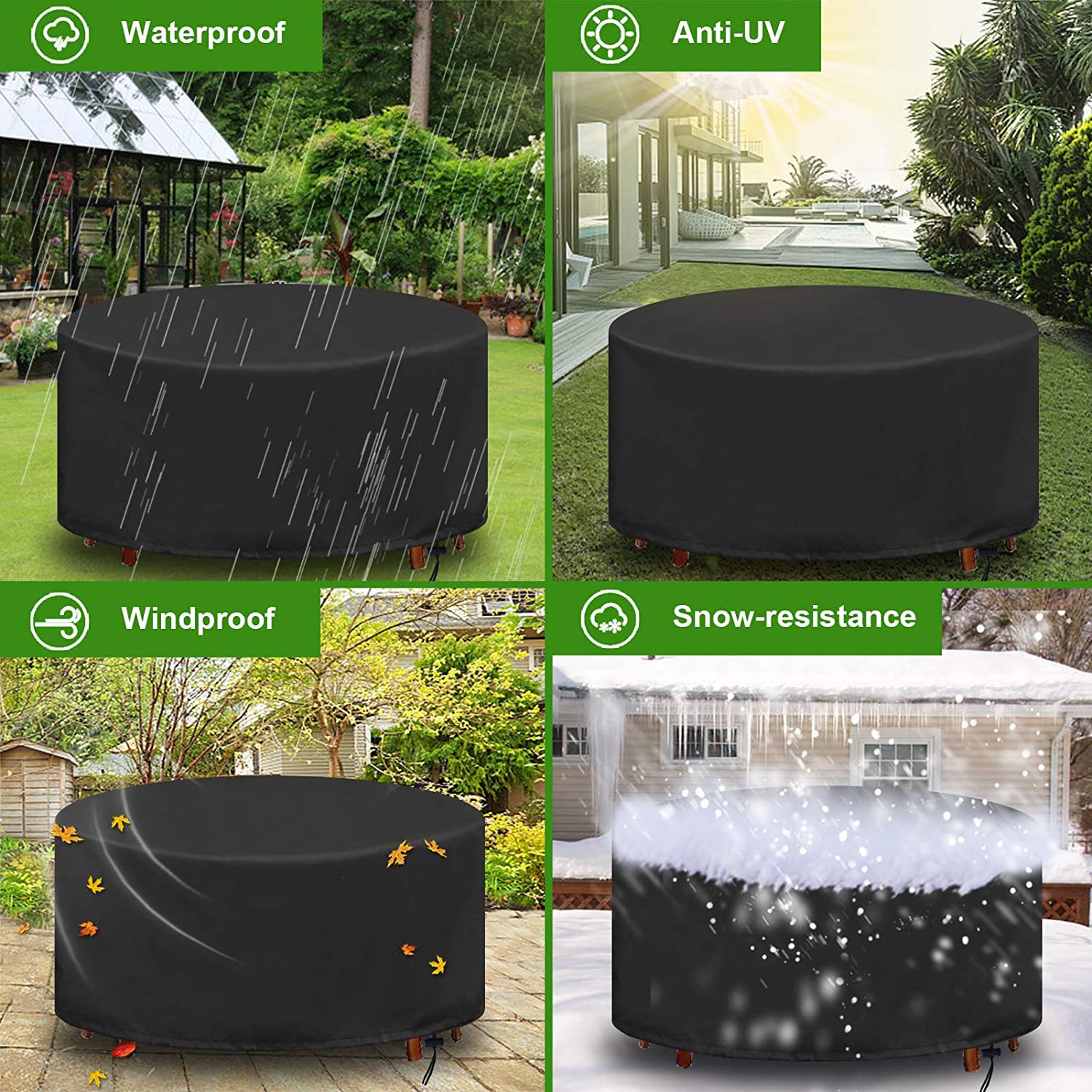 Round Patio Furniture Covers, Outdoor Furniture Cover Waterproof, 420D Patio Table Cover with 4 Windproof Buckles, Outdoor Patio Cover Fits for 6-8 Seats-39x51inch(100x130cm)