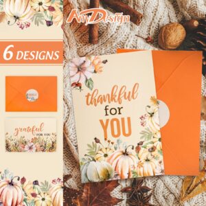 AnyDesign Watercolor Autumn Greeting Cards Bulk 36 Pack Thanksgiving Pumpkin Greeting Cards with Matching Seal Sticker Envelopes Thankful Note Cards for Wedding Baby Shower Birthday Stationery