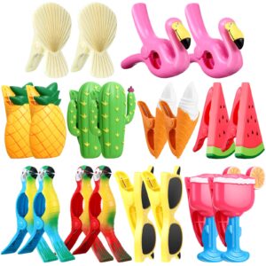 20 pcs beach towel clips plastic beach chair clips flamingo parrot watermelon pineapple ice cream portable swimming pool towel holder funny clothespins for christmas party gift pool blanket decoration