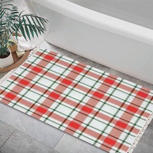 DGAIER Boho Area Rug Christmas and New Year Tartan Plaid Scottish in White red and Green Play Mat Runner Carpet Minimalist Room Decor Indoor Outdoor Woven Rug Entryway Laundry Room Bedroom Rug 3x5'