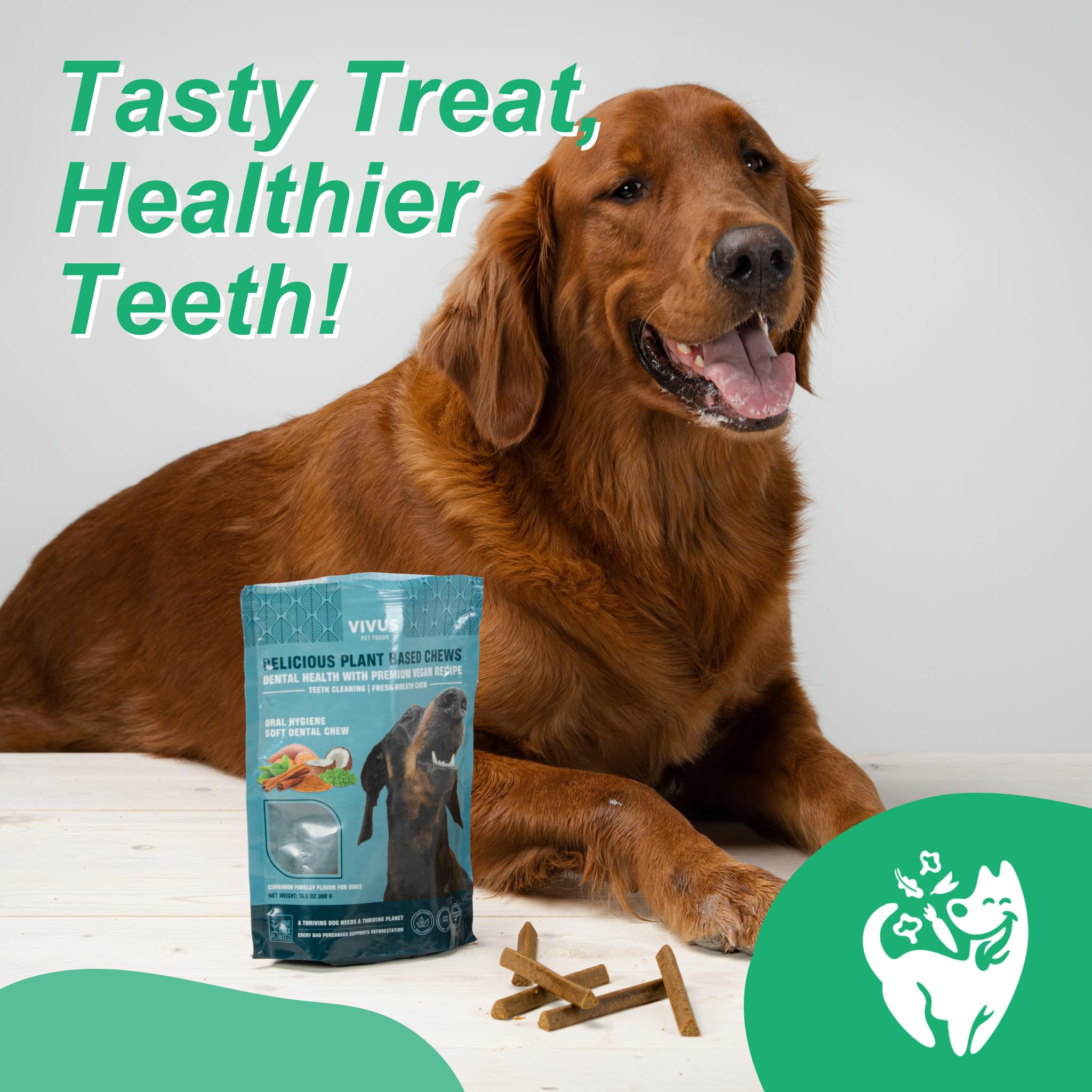 Vivus Pets Nautral Vegan Dental Chews for Dogs - Cinnamon Parsley Flavor to Help Clean Teeth & Freshen Breath - Dental Dog Treats with Natural Ingredients for All Breeds and Sizes, 10.5 Oz