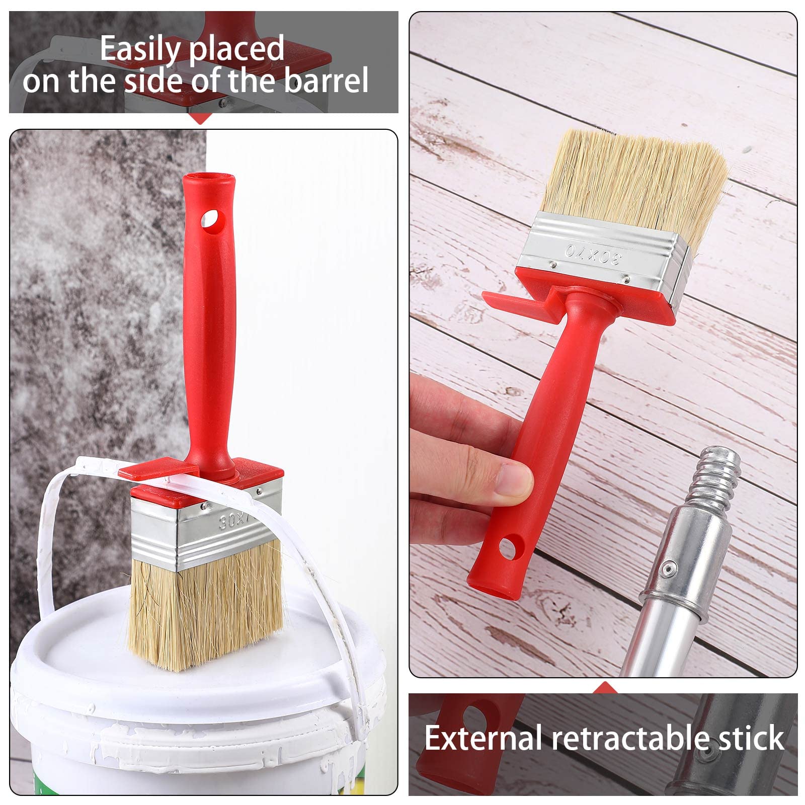 3 Pieces Deck Stain and Sealer Block Paint Brushes on Wood Heavy Duty Brush Paint Brushes for Walls Applicator for Painting Staining Decking Fence, 3 Inch, 4 Inch and 6 Inch, Set of 3 (Red)