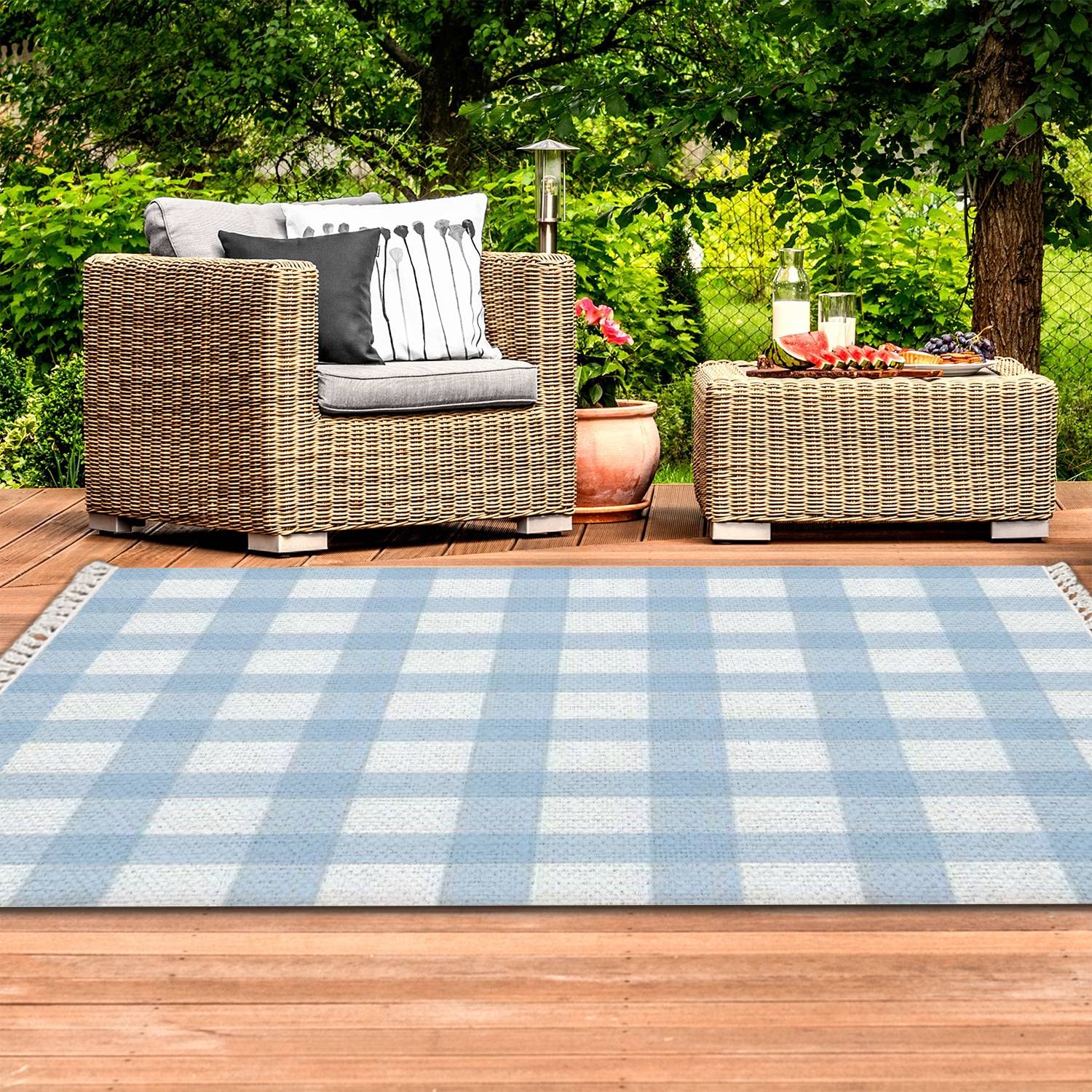 DGAIER Woven Rug Baby Blue Gingham Plaid Seamless Buffalo Check Surface Design Boho Woven Rug Patio Mat Outdoor Scandinavian Rug Minimalist Home Decor Living Room Bedroom Playroom Bathroom Rug 4x6'