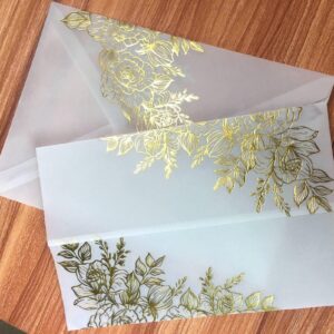 LUCKY STAR 25 sets Shiny Gold foil Floral Embossing Vellum Wedding Invitations Cards with Envelopes Blank Inner Sheets for Bridal Shower Baby Party Engagement Anniversary Invite Sweet 16