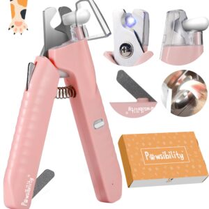 Pawsibility - Reinvented Pet Nail Clippers for Your Pal - USB Rechargeable LED Light for Bloodline | Razor Sharp and Durable Blade | Vets Recommended Trimming Tool for Dogs and Cats - Pink