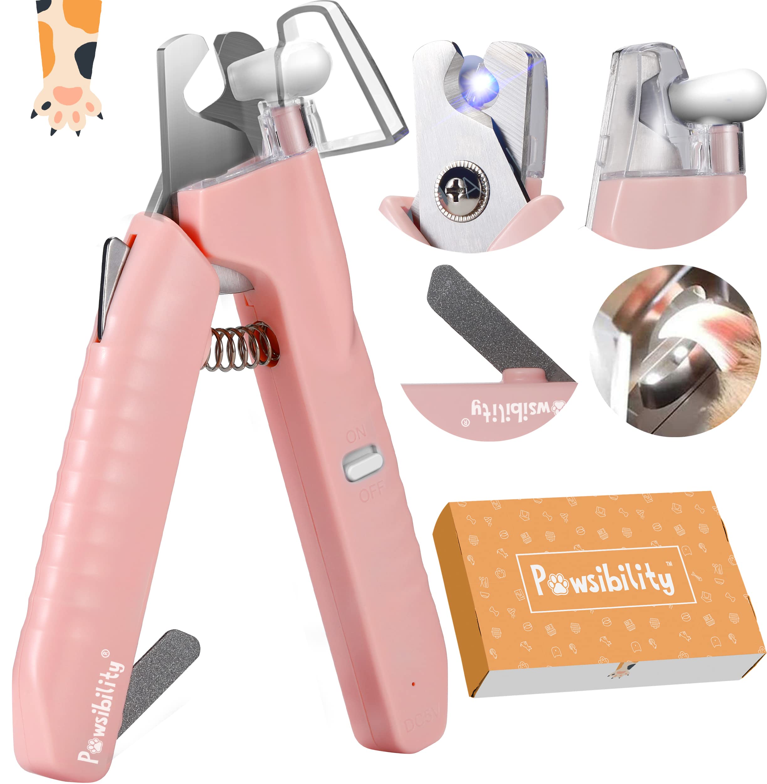 Pawsibility - Reinvented Pet Nail Clippers for Your Pal - USB Rechargeable LED Light for Bloodline | Razor Sharp and Durable Blade | Vets Recommended Trimming Tool for Dogs and Cats - Pink