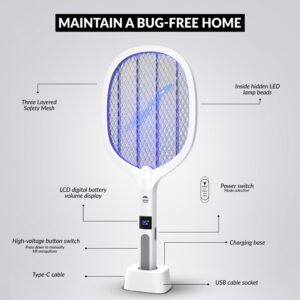 Natural Solution Bug Zapper, Electric Fly Swatter for Indoor and Outdoor - 2 PCS, White