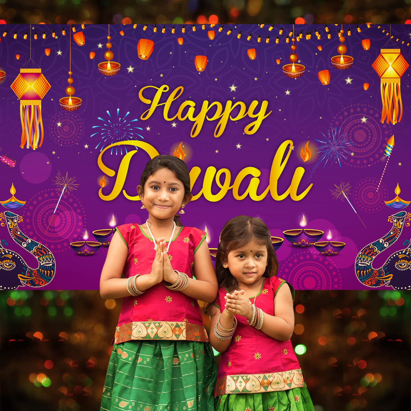 Happy Diwali Backdrop Banner Diwali Wall Backdrops Photography Background Banners and Signs Diwal Party Decorations Supplies for Indian Light Celebration Party, Happy Diwali Festival, 72 x 43 Inch